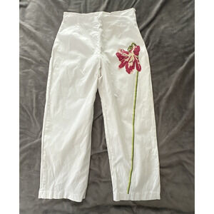 LARRY LEVINE SPORT STRETCH Womens Pants 14P White Floral Graphic Cropped Summer